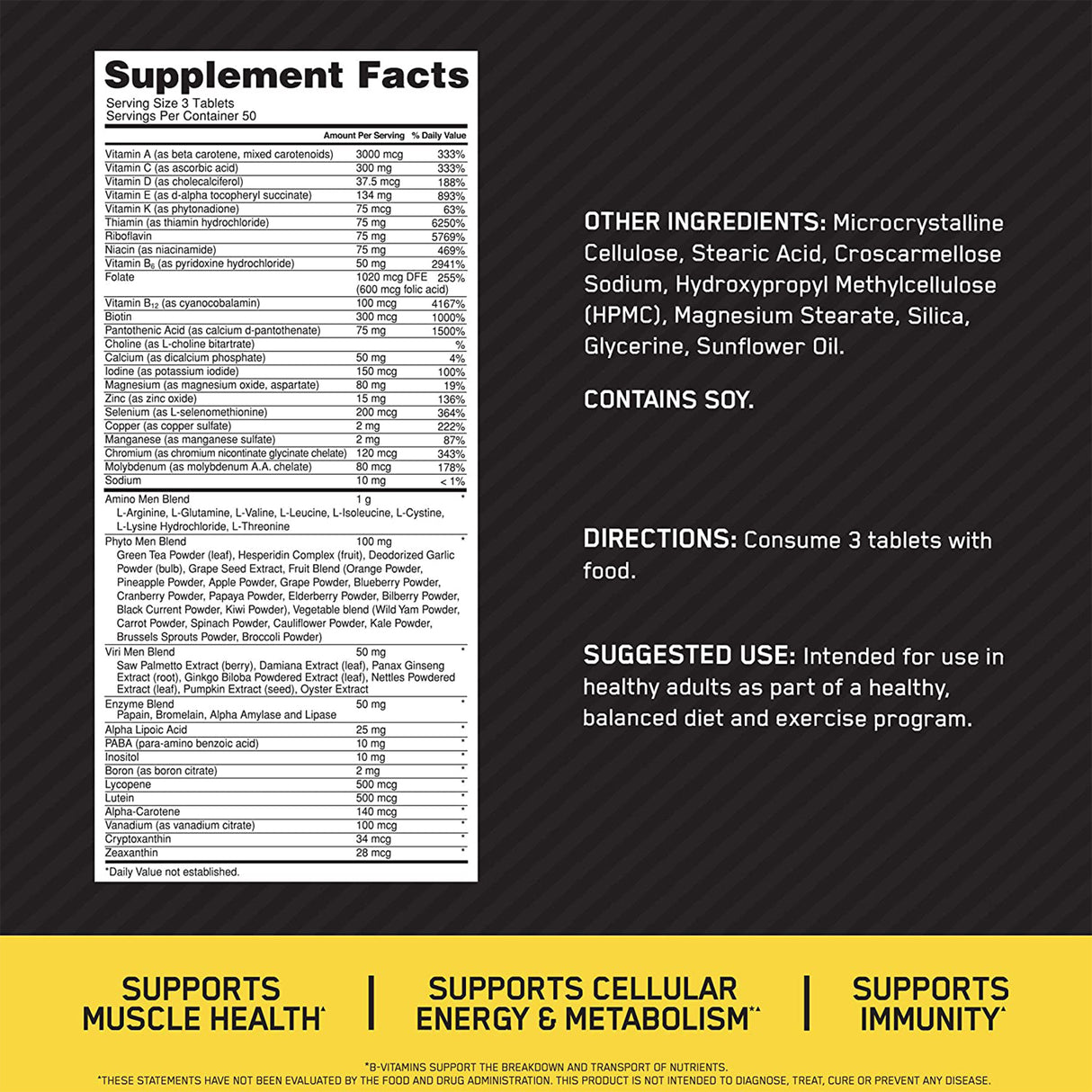 OPTI-MEN MULTIVITAMIN - 150 TABLETS | NUTRITION FACTS | GYM SUPPLEMENTS U.S