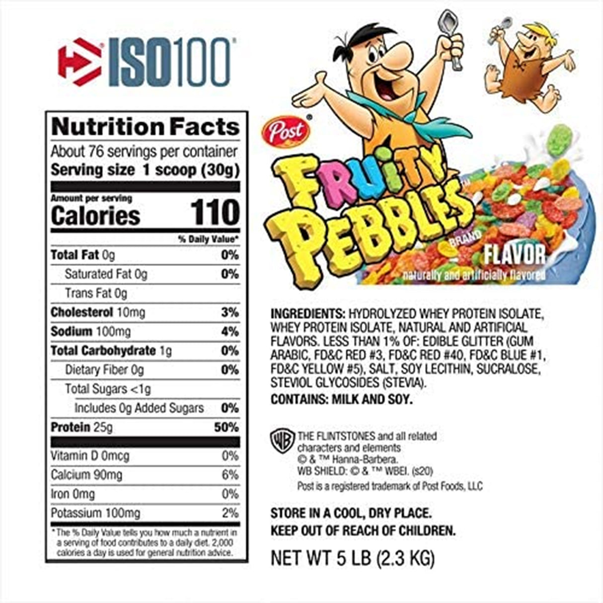 DYMATIZE ISO 100 | 5LBS FRUITY PEBBLES FLAVOR | NUTRITION FACTS | GYM SUPPLEMENTS U.S