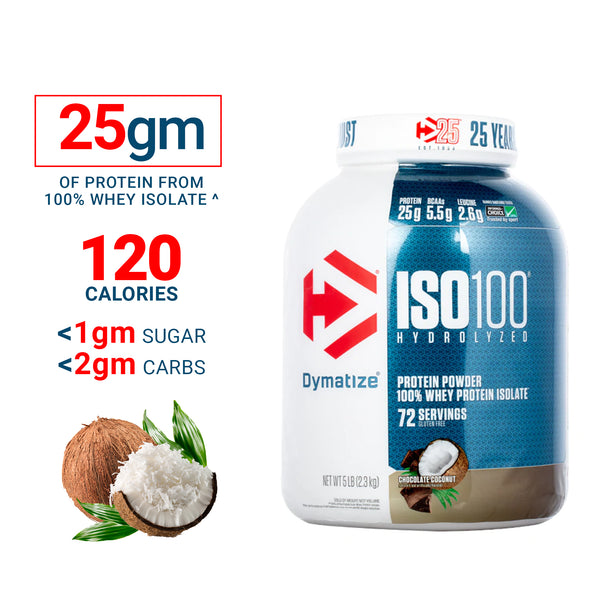 dymatize iso 100 | chocolates coconut flavor - 5lbs | gym supplements u.s