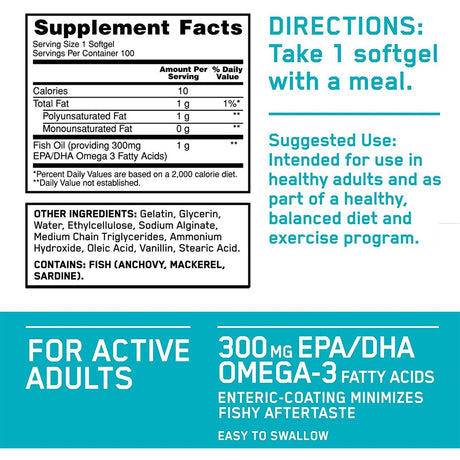 OPTIMUM NUTRITION - FISH OIL 100 SOFTGELS | NUTRITION FACTS | GYM SUPPLEMENTS U.S